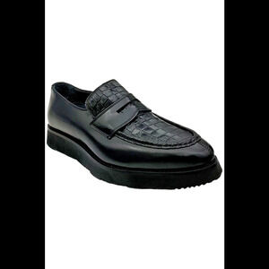 Donald Pliner Men's Dacio Croc Embossed Box Calf Loafer Black - Medium